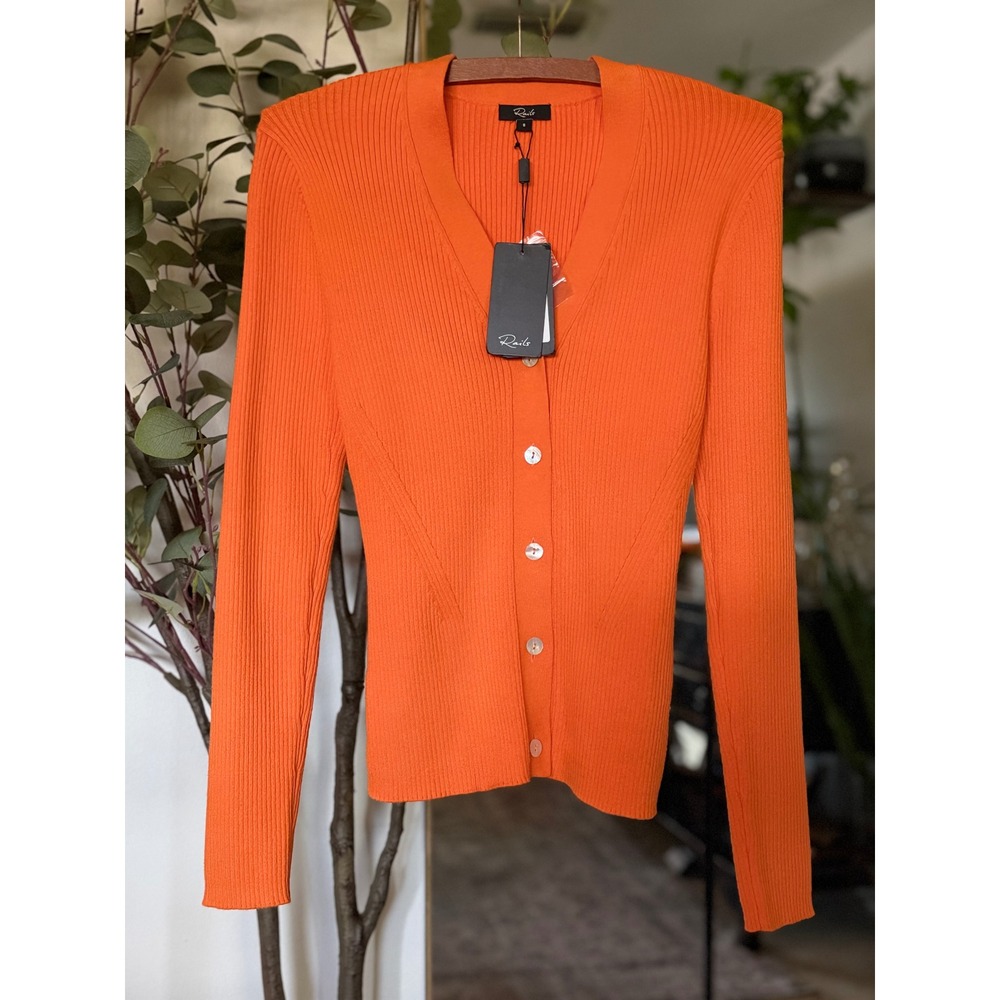 Rails Orange Ribbed‎ Knit V-Neck Button Front Cardigan Sweater Small NWT
